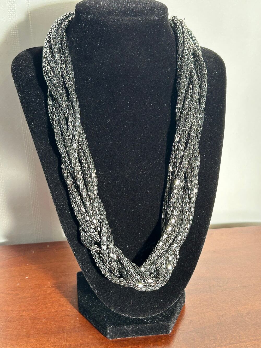 Vintage Silver Tone 9 Strand Braided Chain Necklace 20 Inch Multi Strand